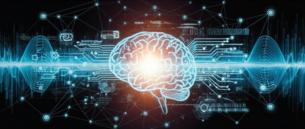 Bộ não kỹ thuật số với các kết nối mạng lưới, biểu tượng cho kiến trúc mô phỏng não bộ và trí tuệ nhân tạo.