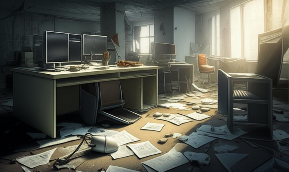 Văn phòng công ty đổ nát sau khi phá sản.