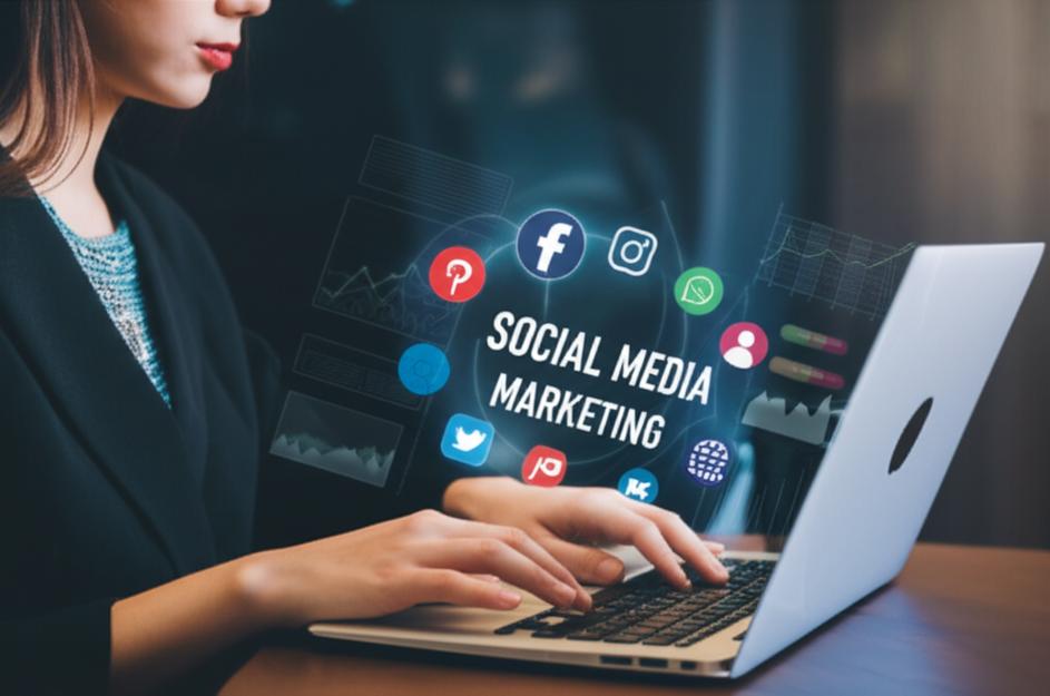 Chuyên gia Social Media Marketing làm việc hiệu quả trên laptop.