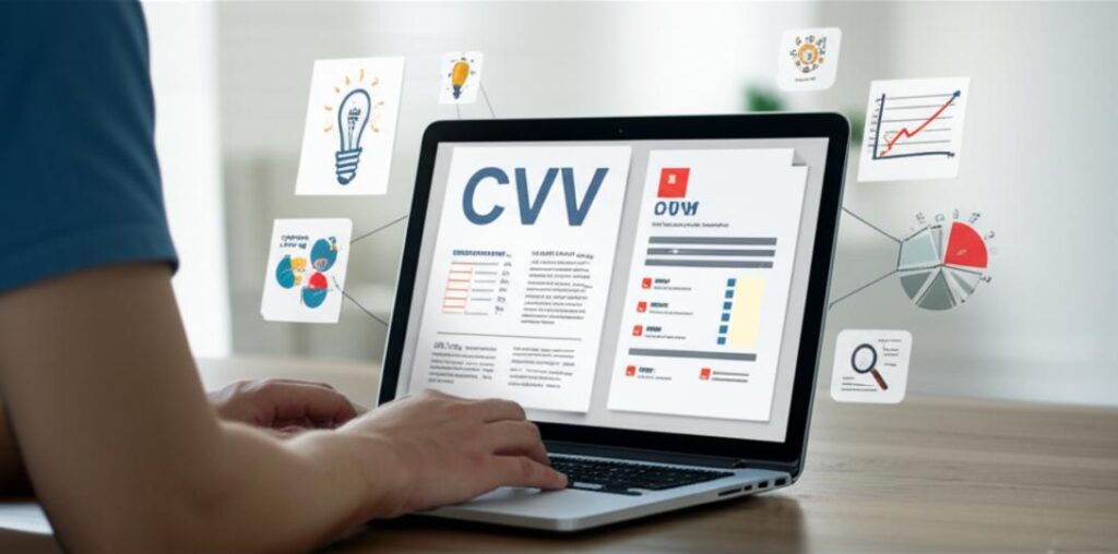 Người trẻ làm CV chuyên nghiệp trước máy tính.