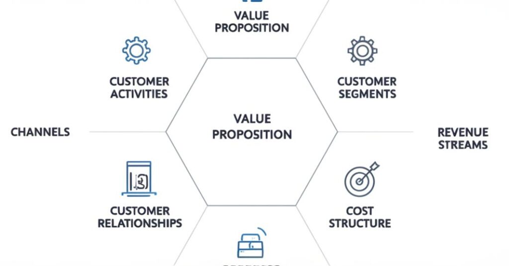 Sơ đồ các yếu tố cốt lõi của mô hình kinh doanh sản xuất.