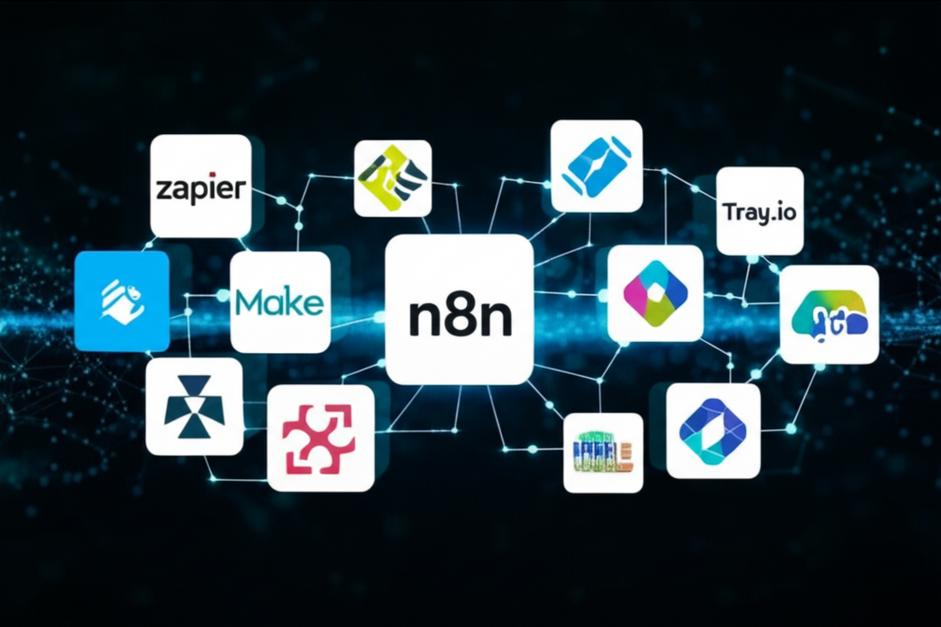 Hình ảnh biểu tượng các công cụ tự động hóa quy trình làm việc kết nối với nhau.