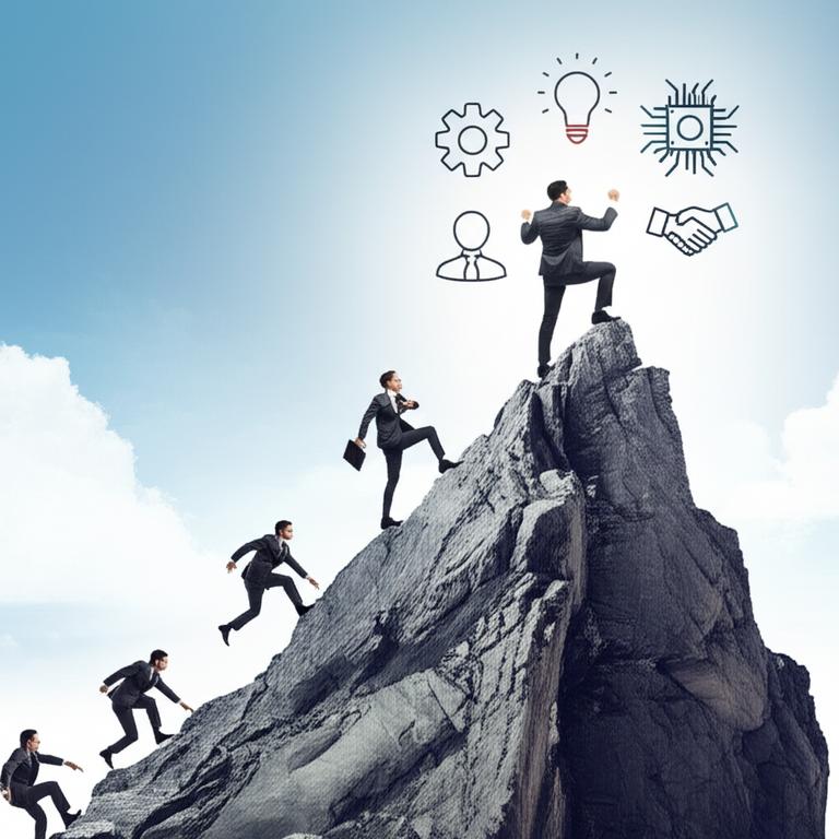 Người leo núi vượt qua đối thủ bằng cách sử dụng các yếu tố cạnh tranh như chất lượng, đổi mới và công nghệ.