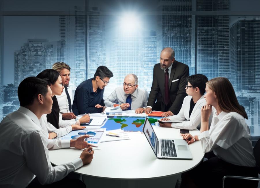 Nhóm chuyên gia thảo luận về chiến lược quốc gia với bản đồ và biểu đồ.