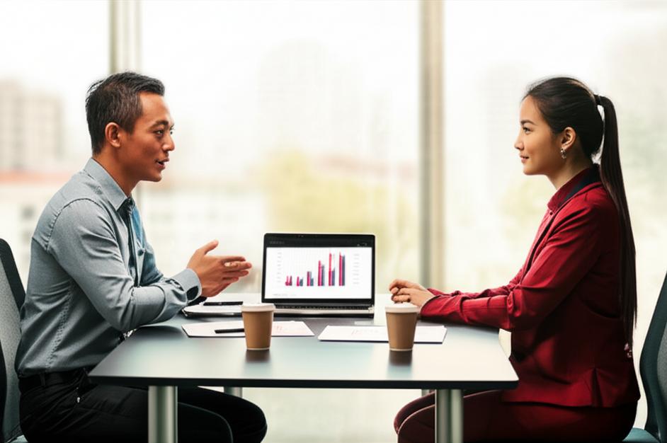 Hai người đang đàm phán chuyên nghiệp tại bàn.