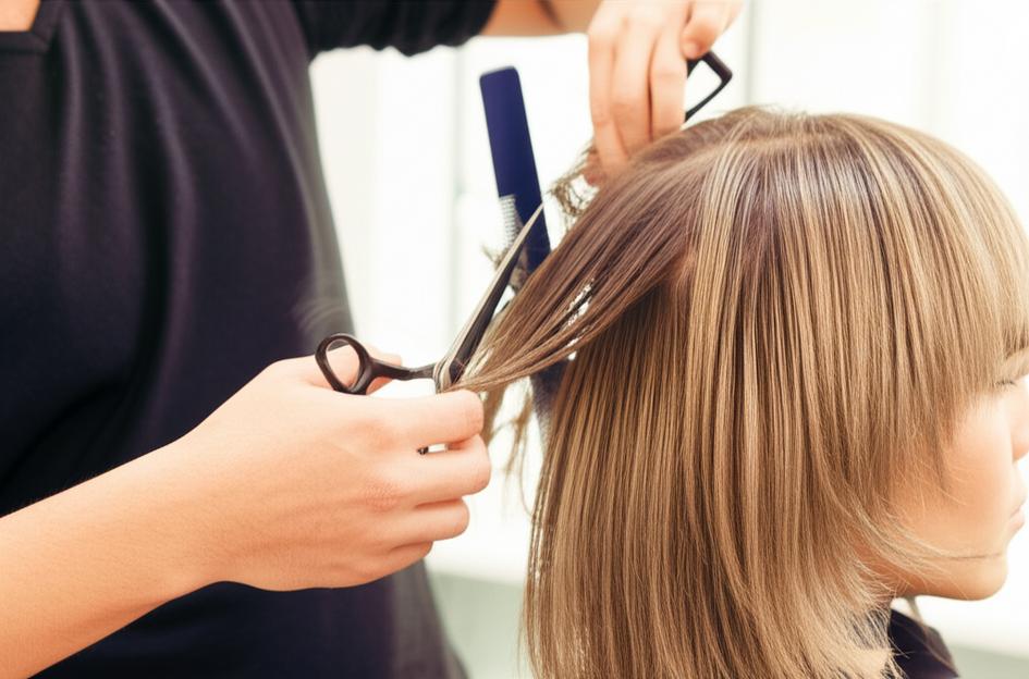 Nhà tạo mẫu tóc đang thực hiện kỹ thuật cắt tóc chuyên nghiệp.