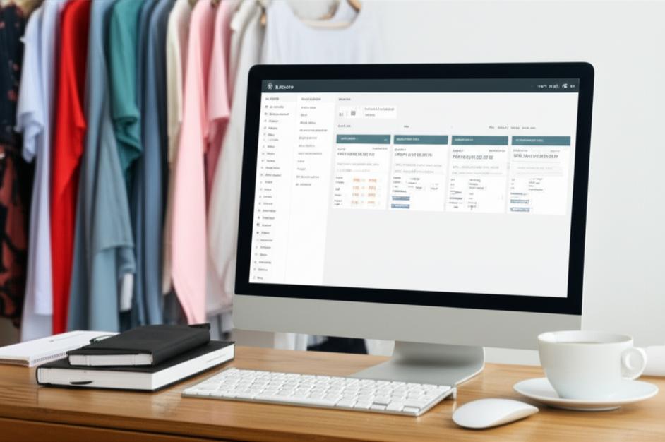 Giao diện phần mềm quản lý bán hàng trên máy tính, với các biểu đồ doanh thu và danh sách sản phẩm.