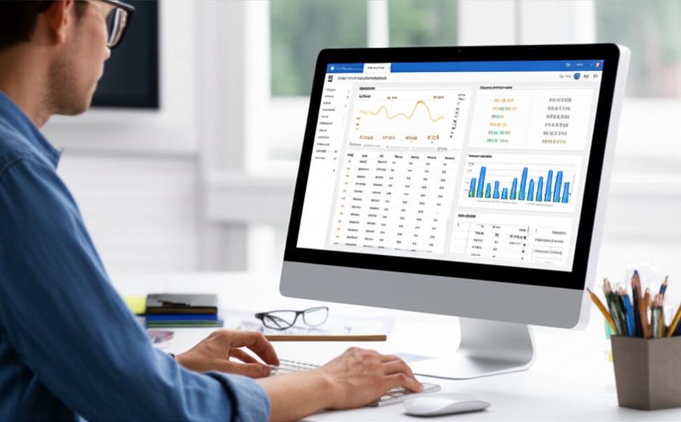 Giao diện phần mềm quản lý bán sỉ trên màn hình máy tính, hiển thị các biểu đồ và dữ liệu kinh doanh.