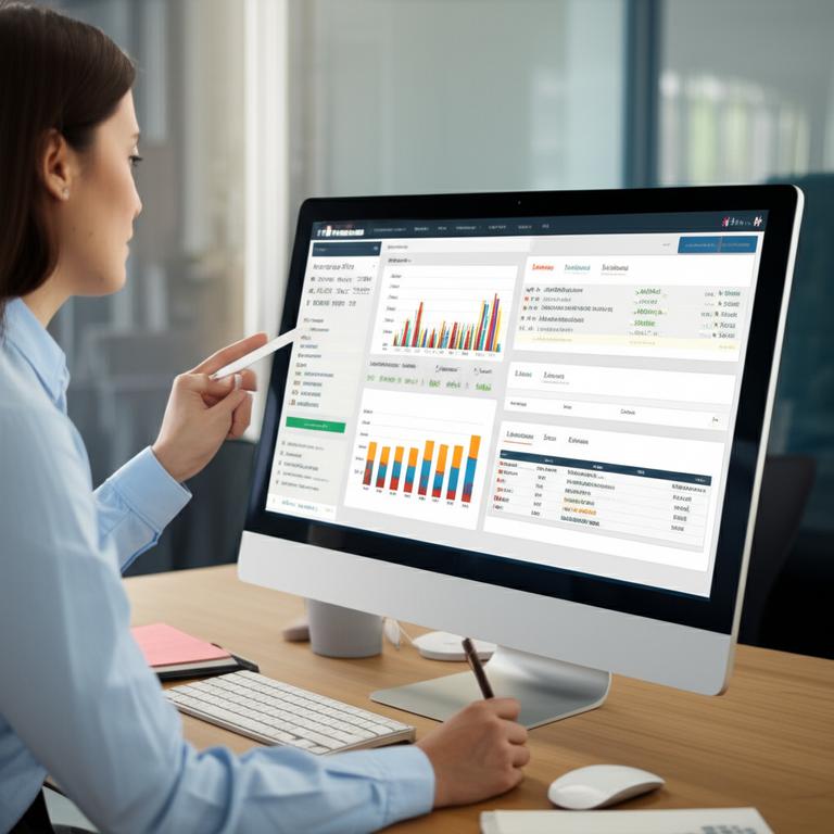 Giao diện phần mềm kế toán bán sỉ hiển thị biểu đồ và báo cáo tài chính.