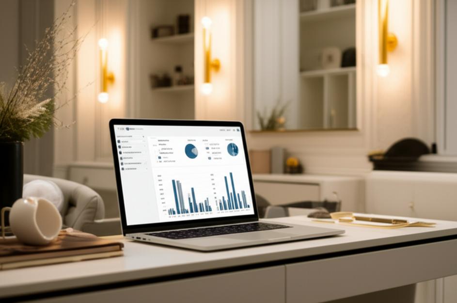 Giao diện phần mềm kế toán trên máy tính trong thẩm mỹ viện.