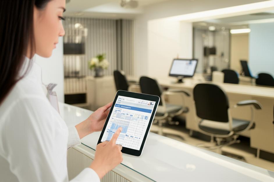 Giao diện phần mềm quản lý beauty salon trên máy tính bảng.