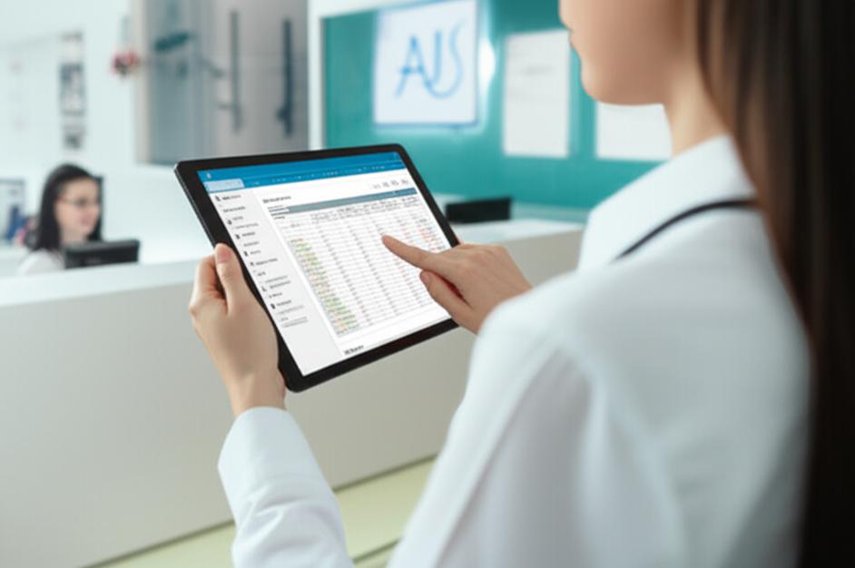 Phần Mềm Quản Lý Clinic Thông Minh: Bí Quyết Tối Ưu Hóa Hoạt Động và Nâng Cao Trải Nghiệm Khách Hàng 9 Lễ tân clinic hiện đại với phần mềm quản lý trên máy tính bảng.