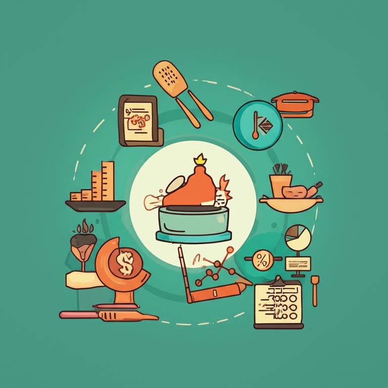 Phần Mềm Quản Lý Kho F&B: Tối Ưu Hóa Lợi Nhuận Cho Nhà Hàng, Quán Ăn 4 Infographic về lợi ích của phần mềm quản lý kho F&B với các biểu tượng về giảm chi phí, hiệu quả và phân tích dữ liệu.