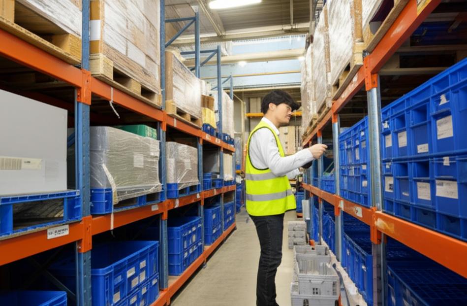 Phần Mềm Quản Lý Kho Hỗ Trợ Quản Lý Hạn Sử Dụng: Giải Pháp Tối Ưu Cho Doanh Nghiệp 7 Nhân viên kho kiểm tra hạn sử dụng sản phẩm bằng máy quét.