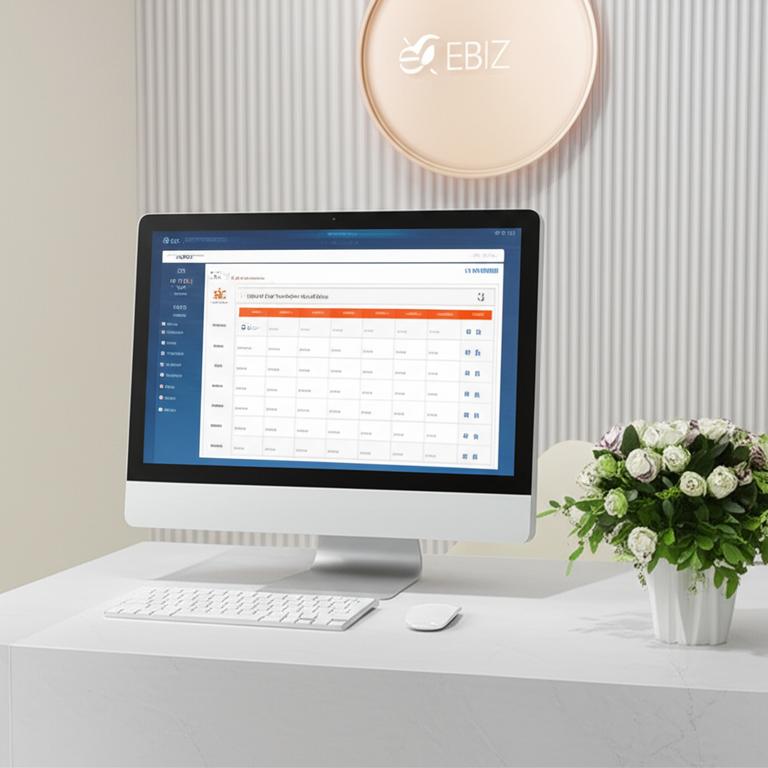 Giao diện phần mềm quản lý spa Ebiz hiển thị trên máy tính tại quầy lễ tân.