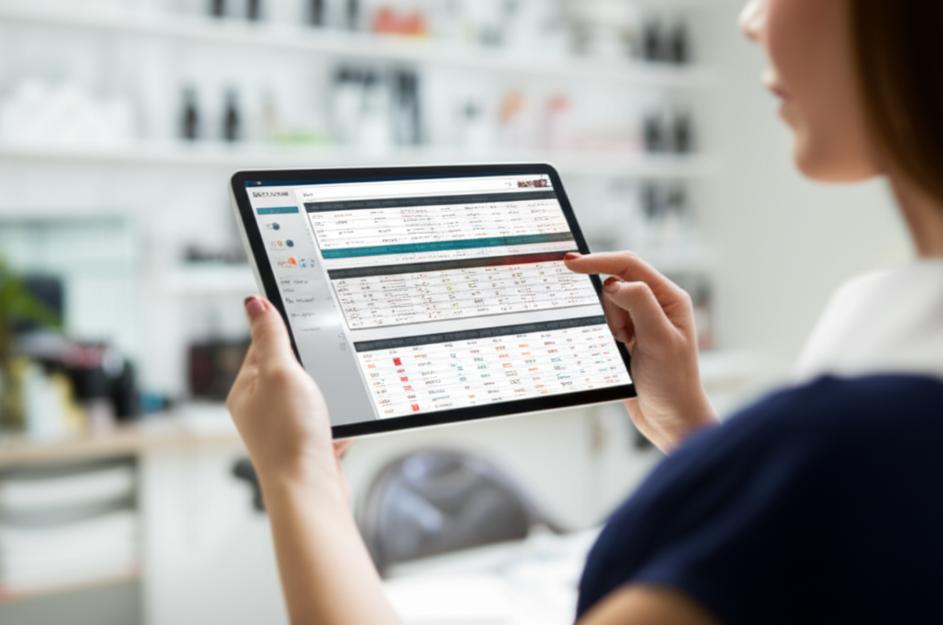 Giao diện phần mềm quản lý thẩm mỹ viện trên máy tính bảng.