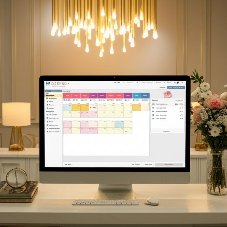 Giao diện phần mềm quản lý thẩm mỹ viện hiển thị trên máy tính tại quầy lễ tân.