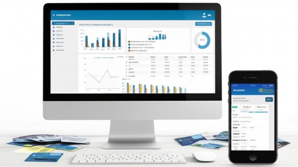 Phần mềm Quản lý Thẻ Trả Trước: Tối Ưu Chi Phí và Tăng Cường Trải Nghiệm Khách Hàng 4 Giao diện phần mềm quản lý thẻ trả trước trên máy tính và điện thoại, kèm theo thẻ quà tặng.