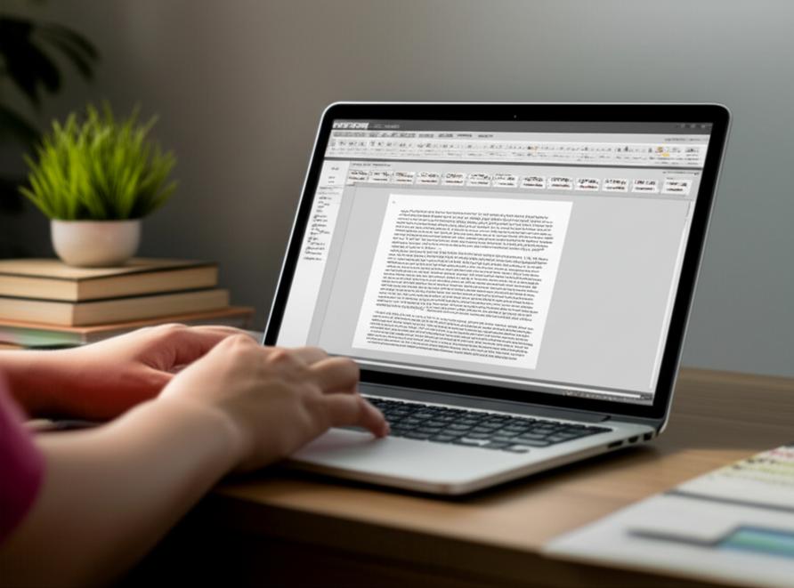 Giao diện phần mềm soạn thảo văn bản trên máy tính xách tay, thể hiện sự tập trung và chuyên nghiệp.