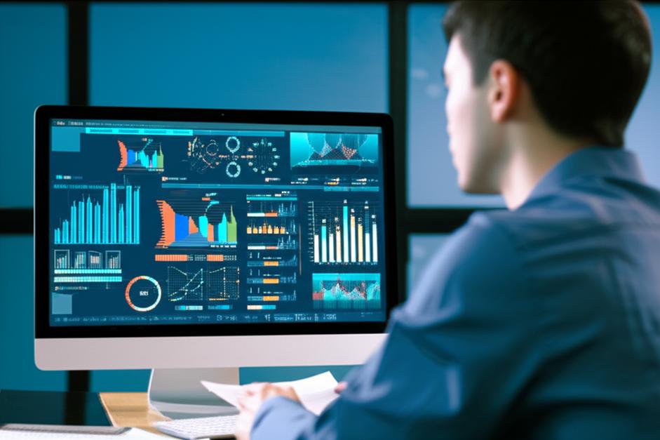 Biểu đồ dữ liệu phức tạp trên màn hình máy tính, minh họa quá trình phân tích thông tin kinh doanh.