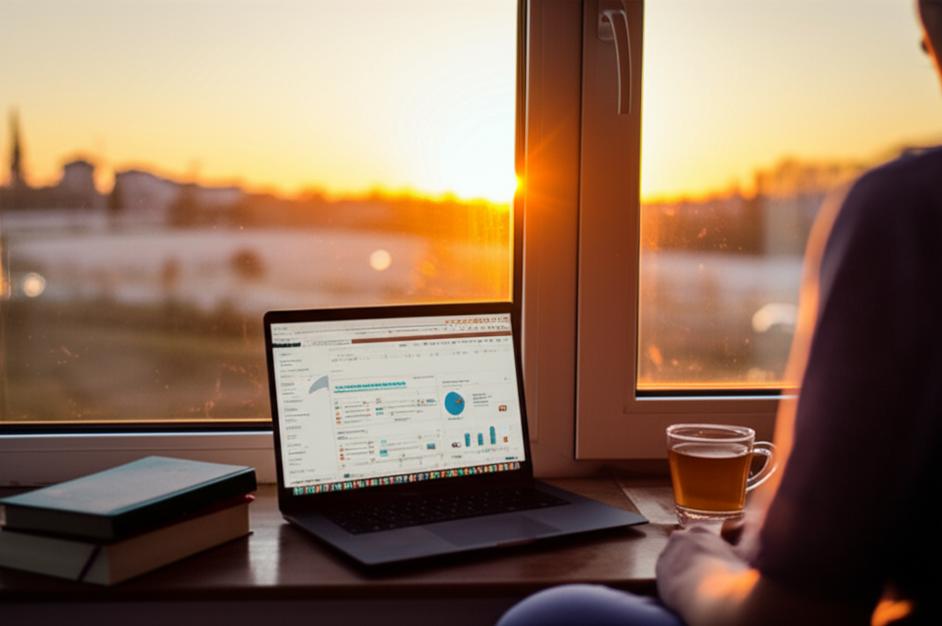 Khám Phá Hành Trình Phát Triển Bản Thân: Những Bài Học Vàng Cho Cuộc Sống Đầy Ý Nghĩa 7 Người phát triển bản thân bên cửa sổ ngắm bình minh, bao quanh là sách và công cụ hỗ trợ.