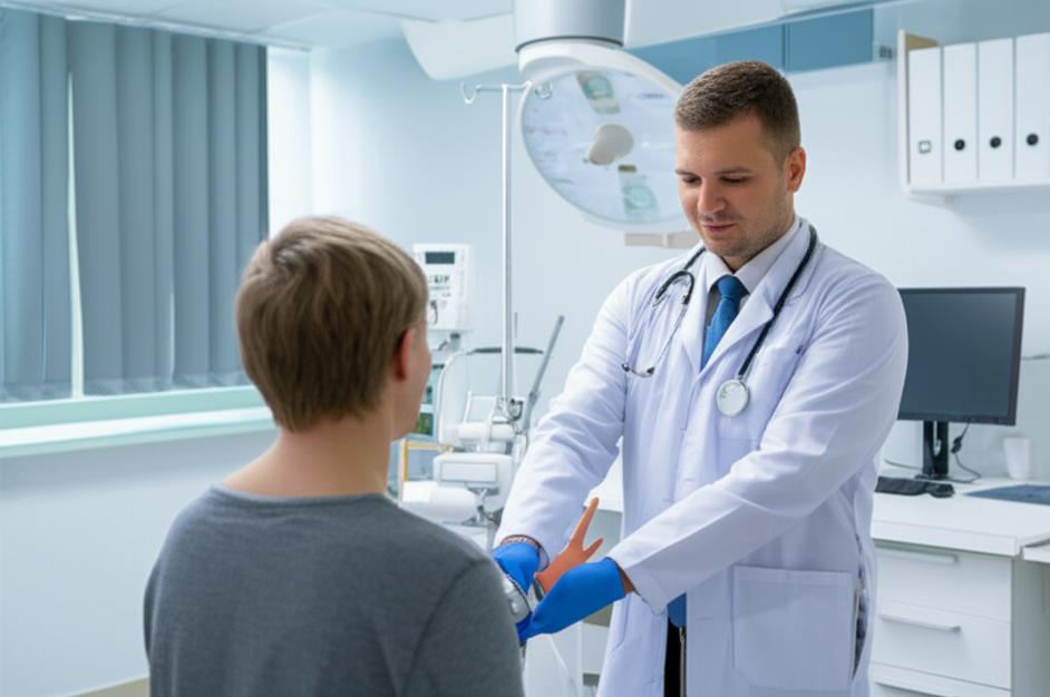 Bác sĩ đang ân cần khám bệnh cho bệnh nhân tại phòng khám ngoại trú.