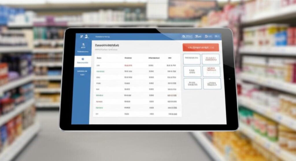Giao diện phần mềm POS quản lý kho hiển thị trên máy tính bảng.