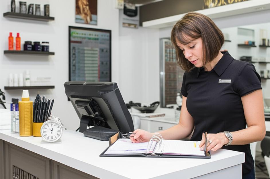 Quản lý salon tóc offline với sổ sách và bảng lịch.