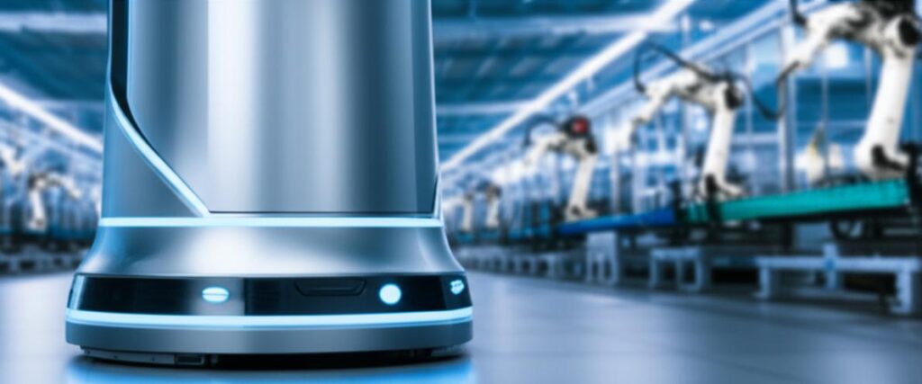 Robot tự hành trong môi trường nhà máy hiện đại.