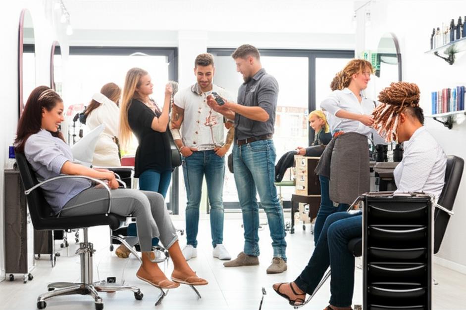 Khám Phá Thế Giới Làm Tóc: Từ Ý Tưởng Đến Phong Cách Riêng 4 Salon tóc hiện đại với khách hàng và thợ làm tóc chuyên nghiệp.