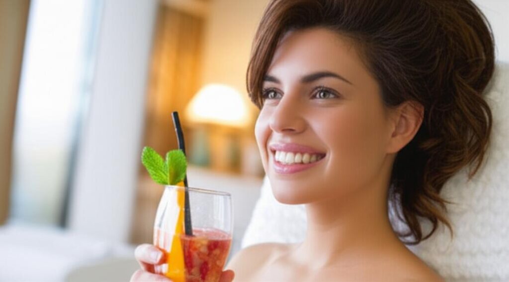 Thẩm Mỹ Viện Giá Rẻ: Bí Quyết Làm Đẹp An Toàn, Hiệu Quả Mà Không Tốn Kém 1 Cô gái trẻ xinh đẹp thư giãn trong không gian spa sang trọng, làn da sáng mịn, nụ cười rạng rỡ.