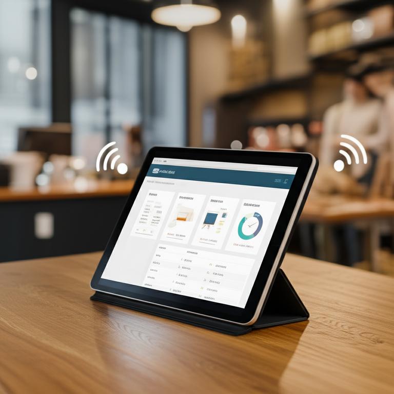 Ứng Dụng Bán Hàng Offline: Chìa Khóa Tối Ưu Hóa Doanh Thu Tại Cửa Hàng 8 Giao diện ứng dụng bán hàng offline Ebiz POS trên máy tính bảng trong không gian cửa hàng.