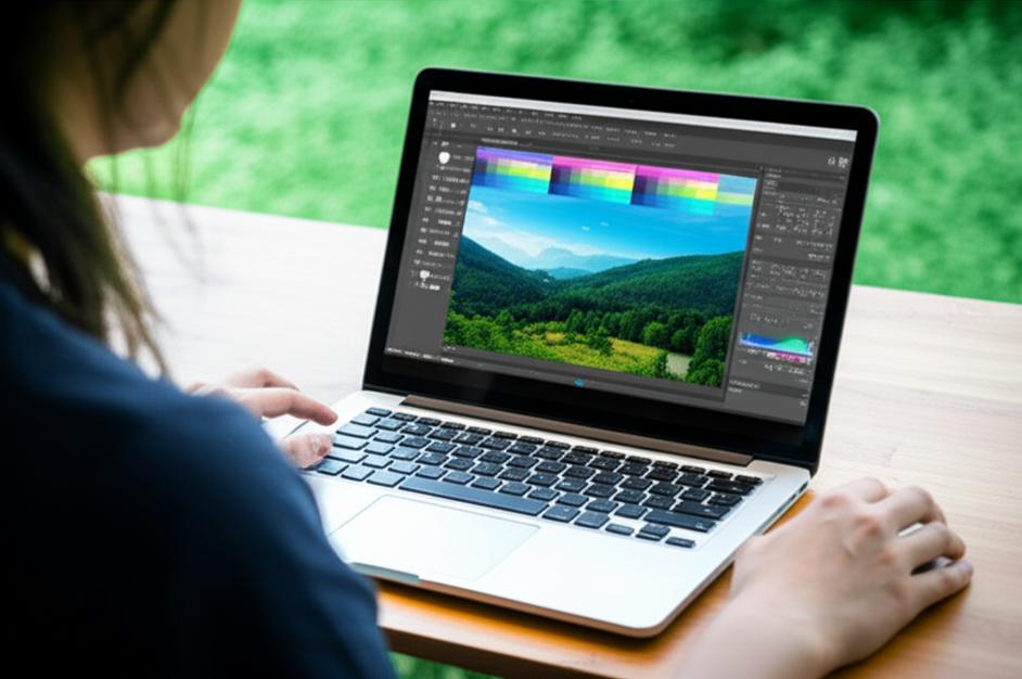 Người dùng sáng tạo đồ họa trên laptop trong môi trường yên tĩnh, không cần internet.