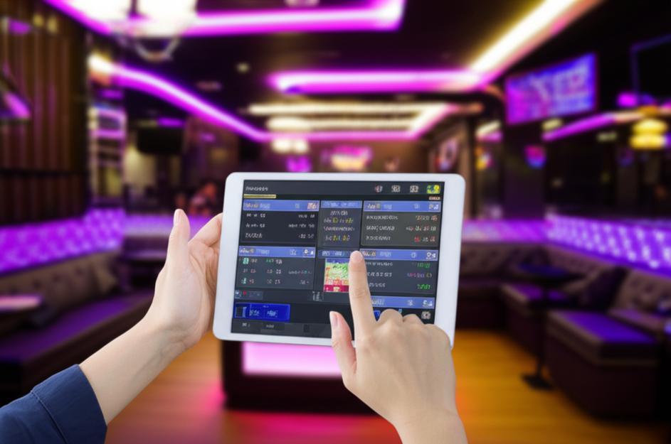 Giao diện ứng dụng quản lý karaoke trên máy tính bảng.