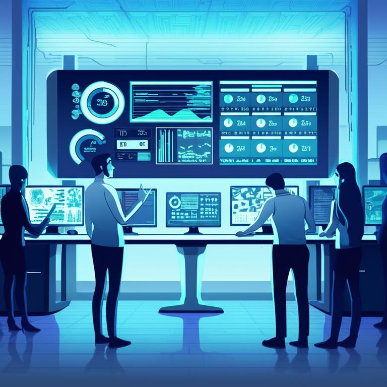 Bảng điều khiển vận hành hệ thống với dữ liệu thời gian thực trong văn phòng hiện đại.