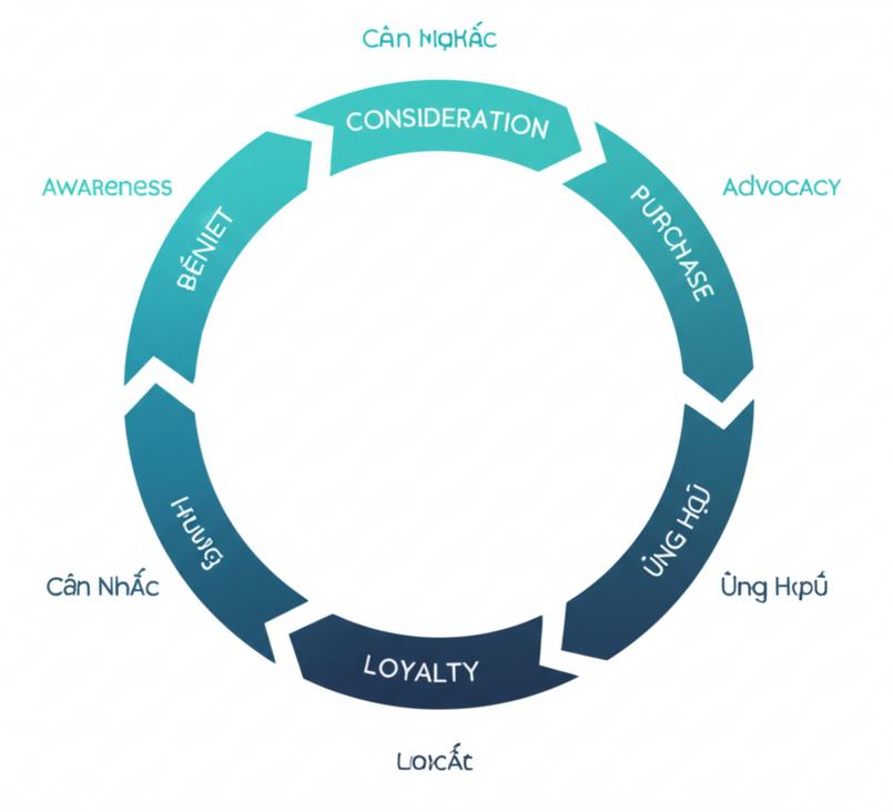 Vòng Đời Khách Hàng: Bí Quyết Nuôi Dưỡng Mối Quan Hệ Bền Vững 5 Biểu đồ vòng đời khách hàng minh họa hành trình từ nhận biết đến ủng hộ.