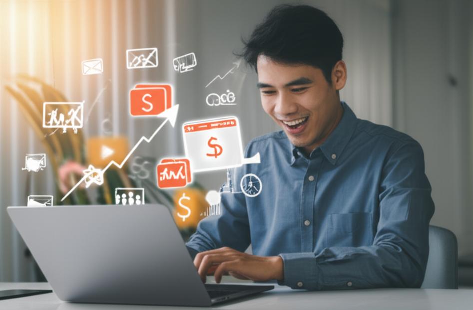 Người làm Affiliate Shopee thành công bên laptop.