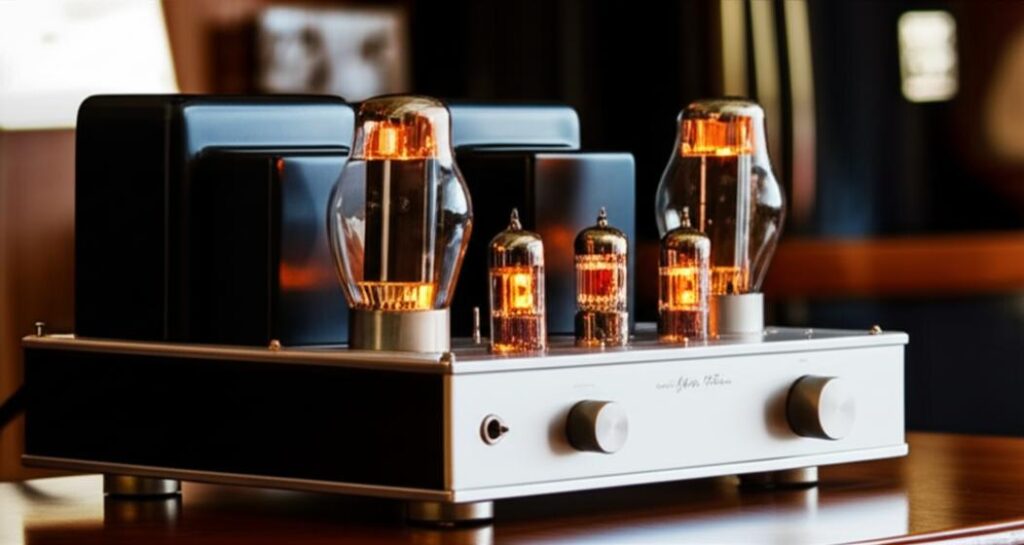 Amply đèn tích hợp cổ điển với bóng đèn phát sáng ấm áp.