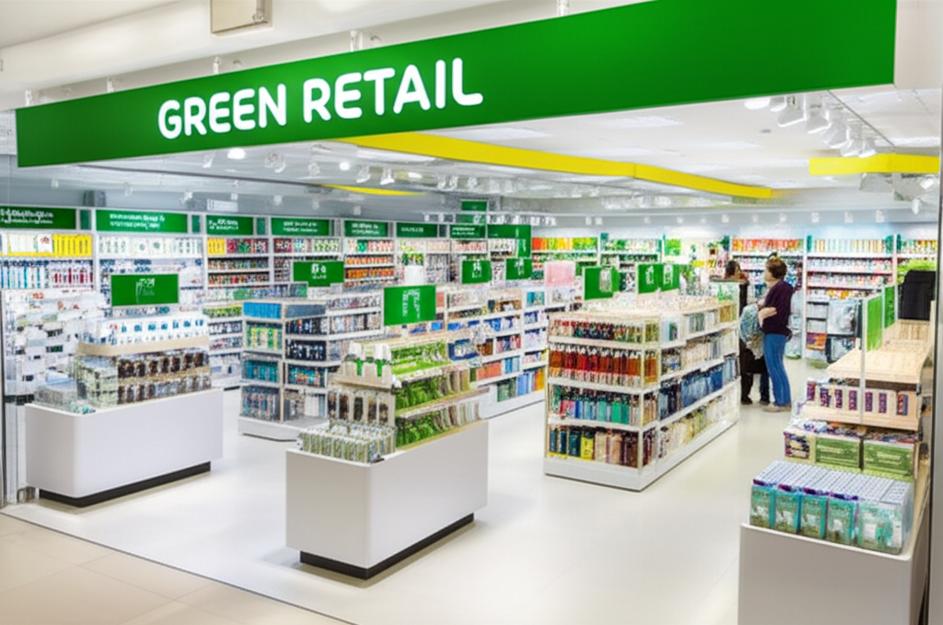 Cửa hàng bán lẻ xanh, hiện đại, thân thiện với môi trường.