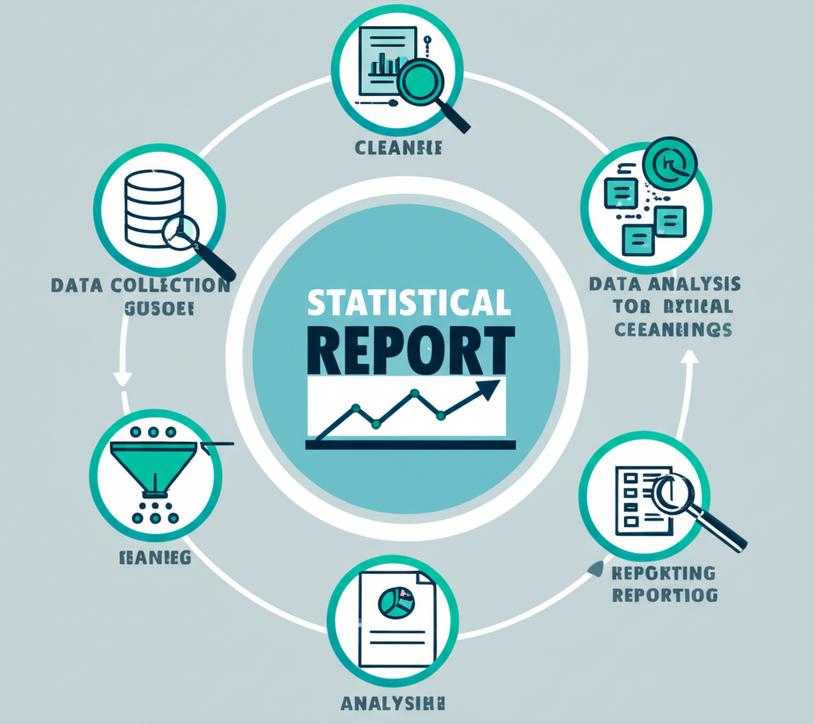 Báo Cáo Thống Kê: Hướng Dẫn Chi Tiết Từ A-Z Giúp Bạn Chinh Phục Mọi Số Liệu 10 Infographic minh họa quy trình làm báo cáo thống kê với các bước thu thập, làm sạch, phân tích và trình bày dữ liệu.