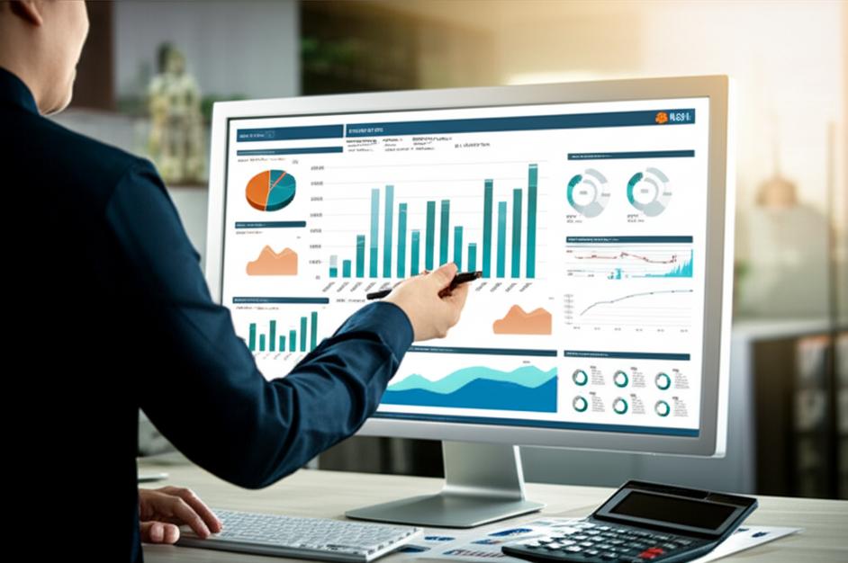 Chuyên gia phân tích tài chính với biểu đồ và phần mềm Ebiz.