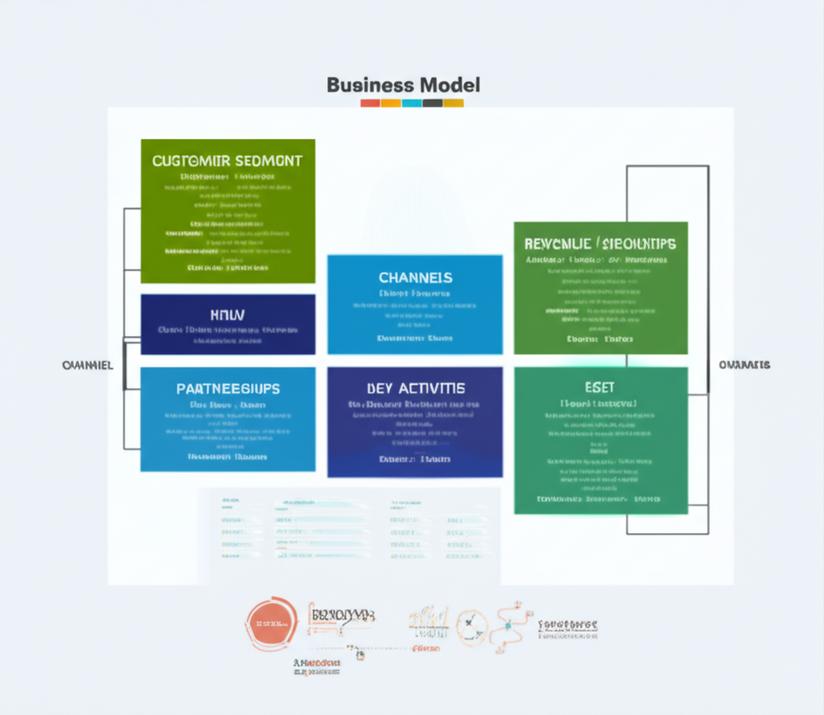 Khám Phá Mô Hình Kinh Doanh Hiệu Quả: Chìa Khóa Thành Công Cho Doanh Nghiệp Hiện Đại 3 Conceptual illustration of the Business Model Canvas, highlighting strategic business planning and innovation with interconnected blocks and modern colors.