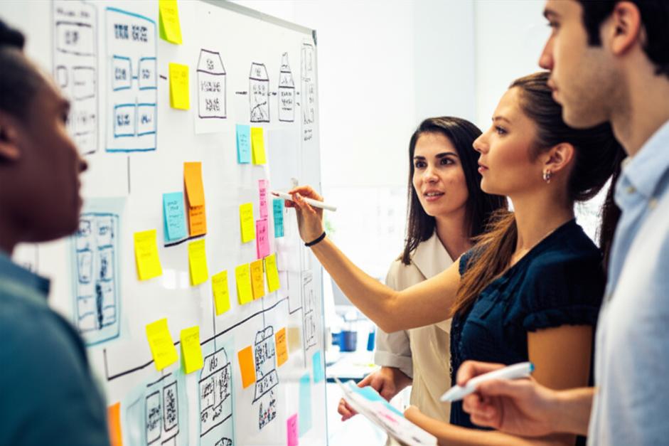 Khám phá Mô hình Kinh doanh Thành công cho Startup: Chìa khóa Vượt trội 10 Entrepreneurs brainstorming a business model canvas.