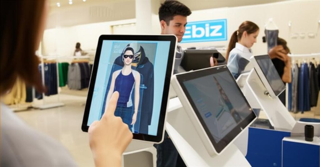 Cửa hàng bán lẻ hiện đại với công nghệ AR, quầy tự phục vụ và hệ thống POS Ebiz.