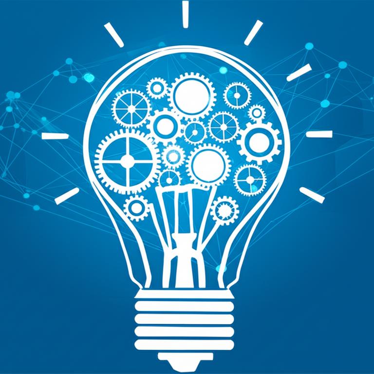 Bóng đèn phát minh với bánh răng và đơn đăng ký sáng chế.