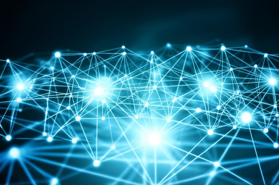 Hình ảnh trừu tượng, tương lai về DeFi thế hệ mới với các nút sáng và đường kết nối, tượng trưng cho công nghệ, minh bạch và bảo mật.