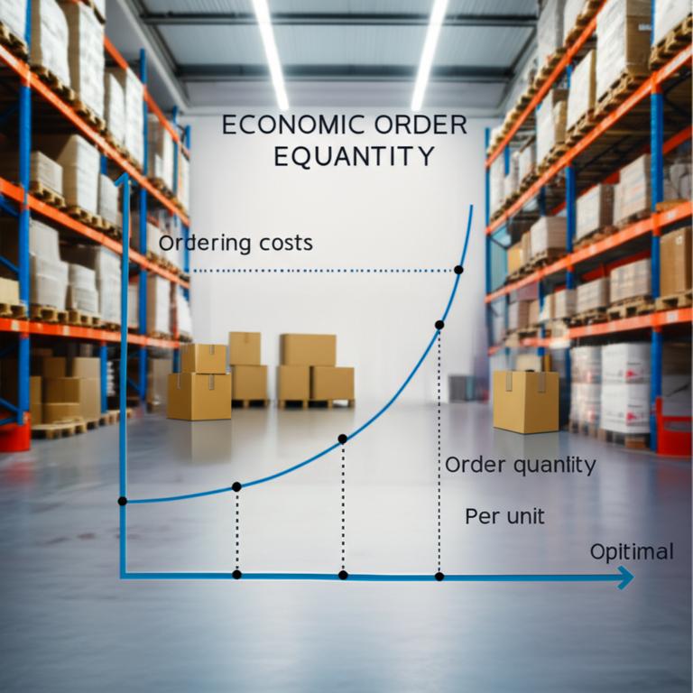 Biểu đồ minh họa khái niệm EOQ, chỉ ra điểm đặt hàng tối ưu để giảm thiểu chi phí tồn kho.