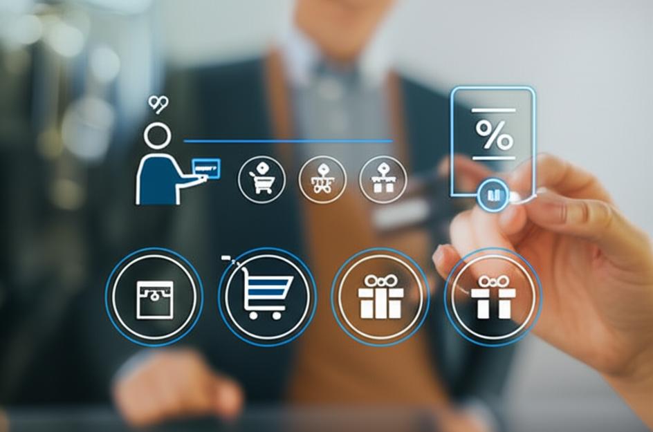 Infographic hệ thống tích điểm khách hàng, thể hiện quy trình tích điểm, các cấp bậc và phần thưởng hấp dẫn.