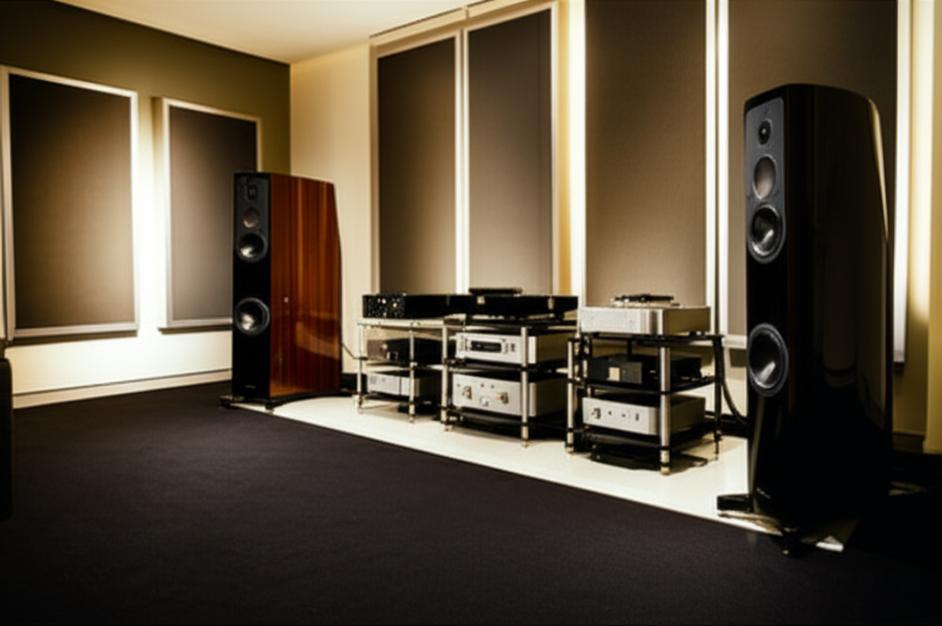 High-end audio system in a luxurious listening room.