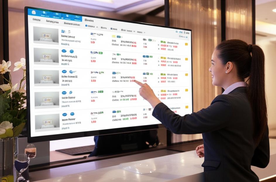 Tối Ưu Hóa Quản Lý Khách Sạn và Kênh OTA Hiệu Quả Với Phần Mềm Hiện Đại 2 Giao diện phần mềm quản lý khách sạn kết nối OTA tại quầy lễ tân.